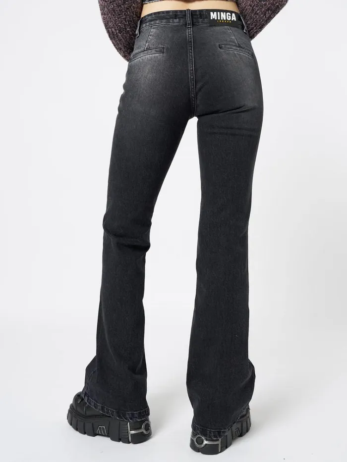 Clothing Jade Black Front Pocket Flare Jeans Minga London Jeans