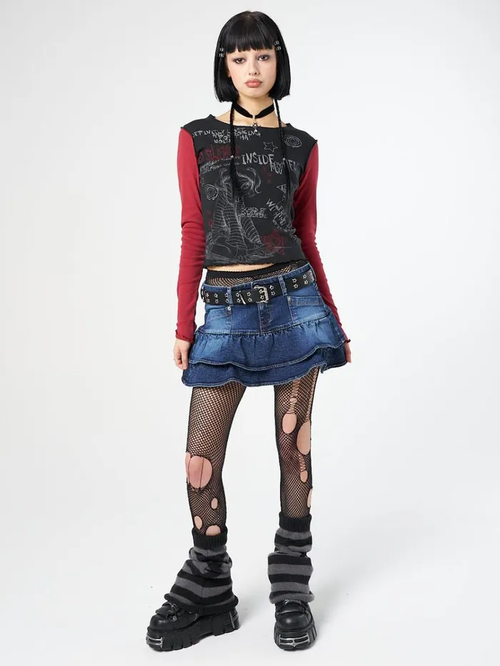 Clothing Kat Washed Blue Denim Y2K Mini Skirt Minga London Skirts