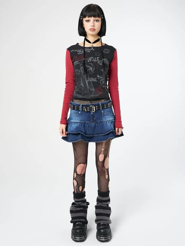 Clothing Kat Washed Blue Denim Y2K Mini Skirt Minga London Skirts