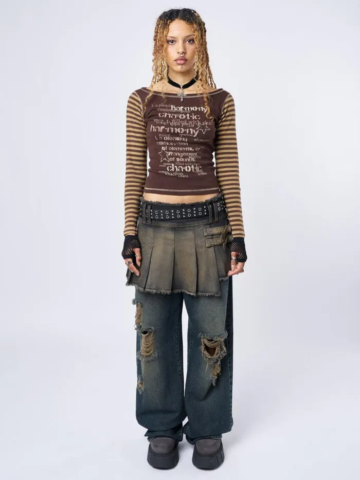 Clothing Kendra Washed Brown Pleated Mini Skirt Minga London Skirts