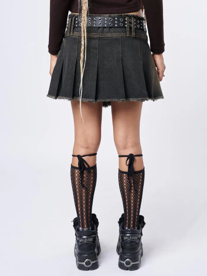 Clothing Kendra Washed Brown Pleated Mini Skirt Minga London Skirts