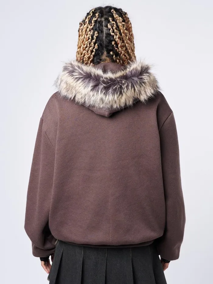 Clothing Kiara Faux Fur Neck Oversized Zip Up Hoodie Minga London Jackets