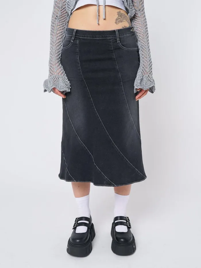 Clothing Leia Flared Denim Midi Skirt Minga London Skirts