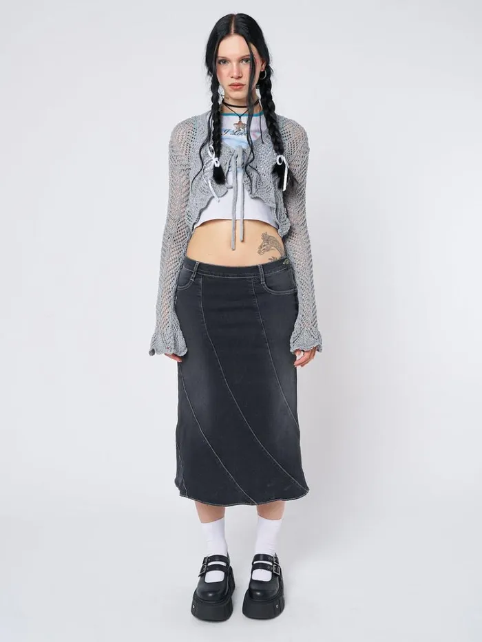 Clothing Leia Flared Denim Midi Skirt Minga London Skirts