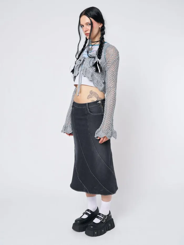 Clothing Leia Flared Denim Midi Skirt Minga London Skirts