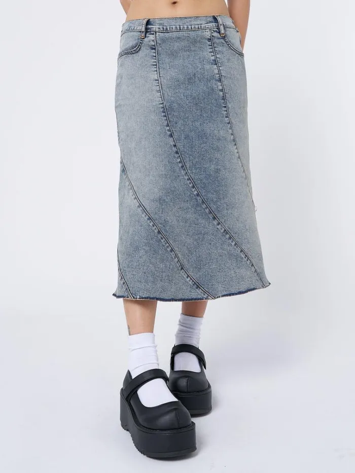 Clothing Lizzie Flared Denim Midi Skirt Minga London Skirts