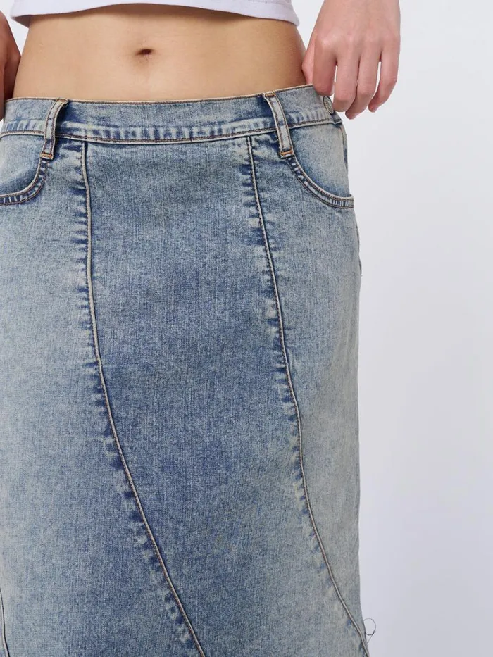 Clothing Lizzie Flared Denim Midi Skirt Minga London Skirts