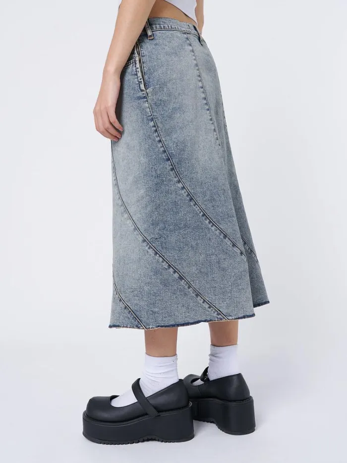 Clothing Lizzie Flared Denim Midi Skirt Minga London Skirts