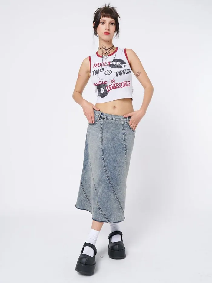 Clothing Lizzie Flared Denim Midi Skirt Minga London Skirts