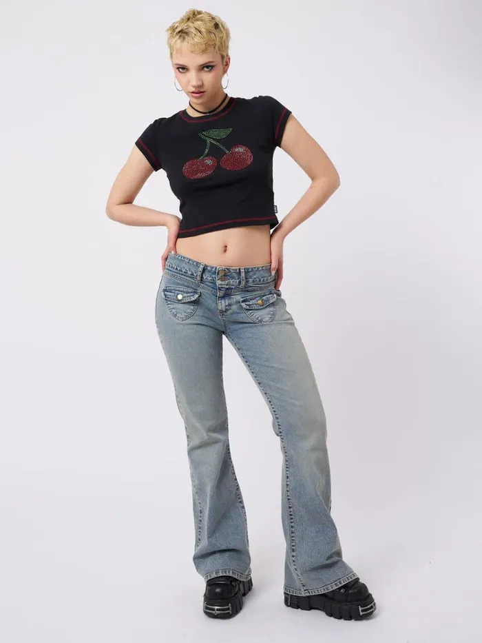 Clothing Mia Over Dye Front Pocket Flare Jeans Minga London Jeans