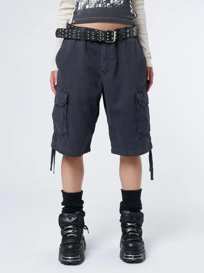 Clothing Minga London Cargo Issa Black Long Cargo Shorts