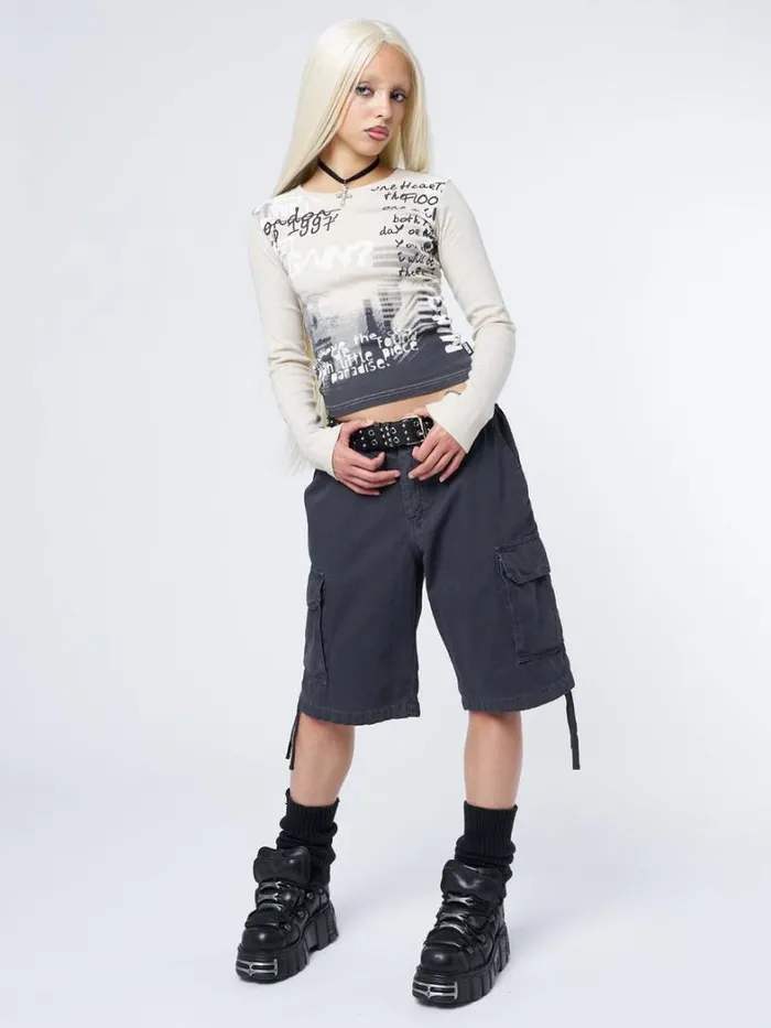 Clothing Minga London Cargo Issa Black Long Cargo Shorts