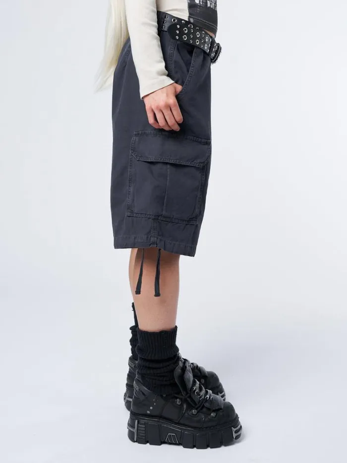 Clothing Minga London Cargo Issa Black Long Cargo Shorts