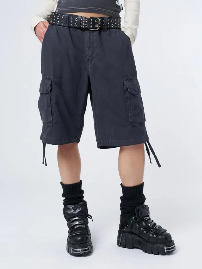 Clothing Minga London Cargo Issa Black Long Cargo Shorts