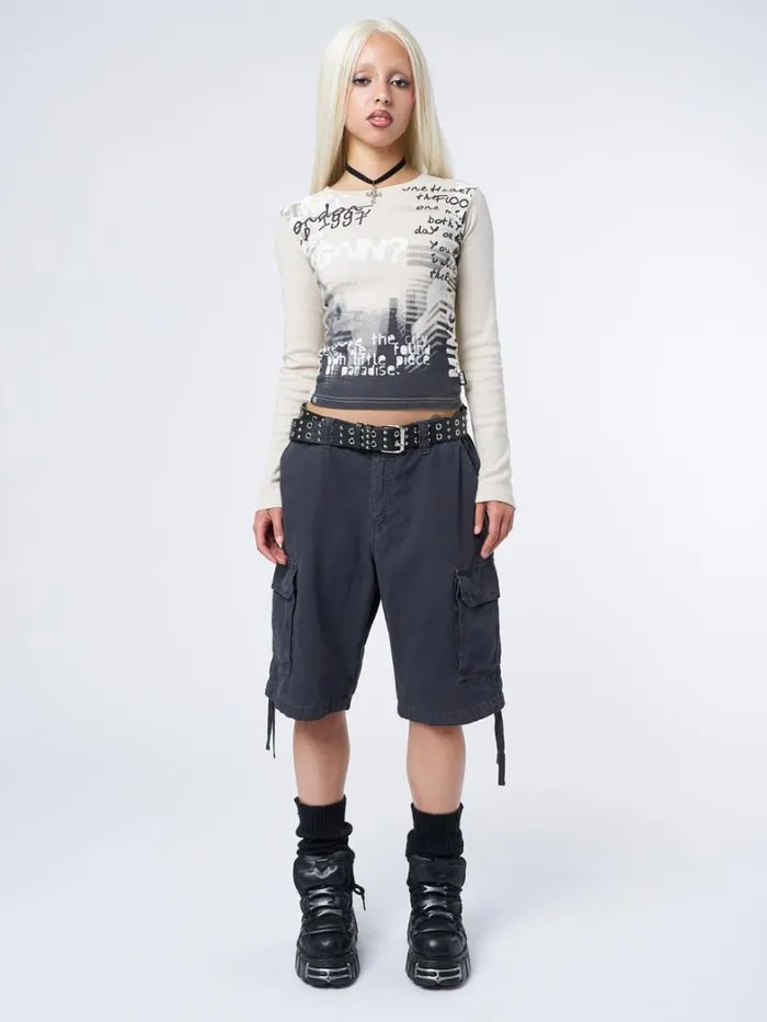 Clothing Minga London Cargo Issa Black Long Cargo Shorts
