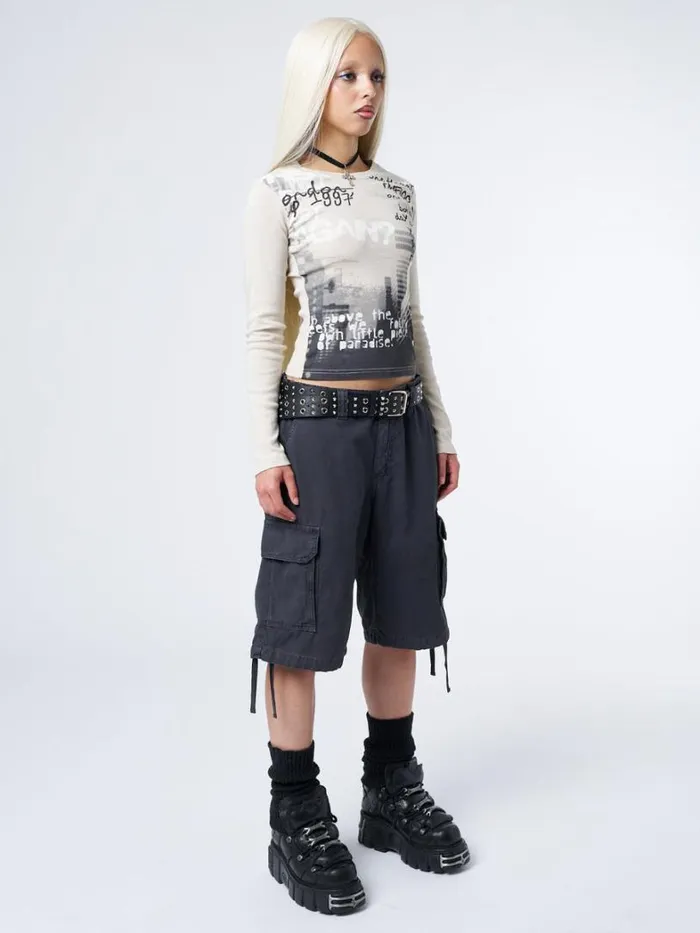 Clothing Minga London Cargo Issa Black Long Cargo Shorts