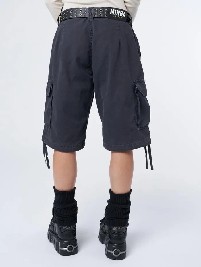 Clothing Minga London Cargo Issa Black Long Cargo Shorts