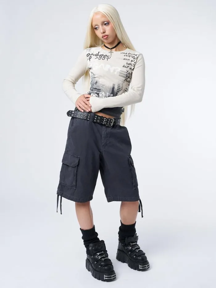 Clothing Minga London Cargo Issa Black Long Cargo Shorts
