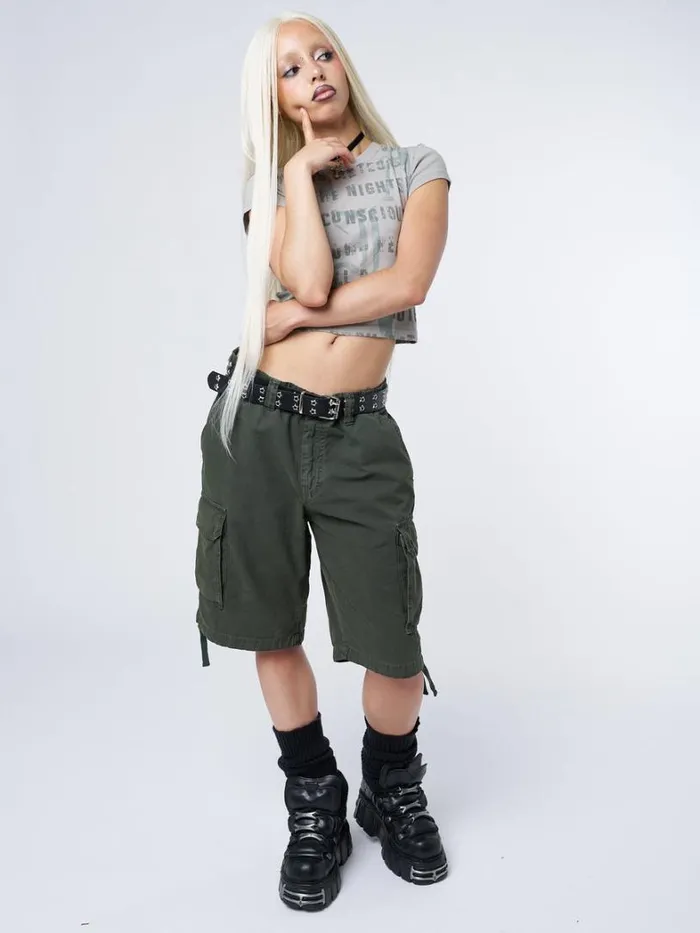 Clothing Minga London Cargo Issa Green Long Cargo Shorts