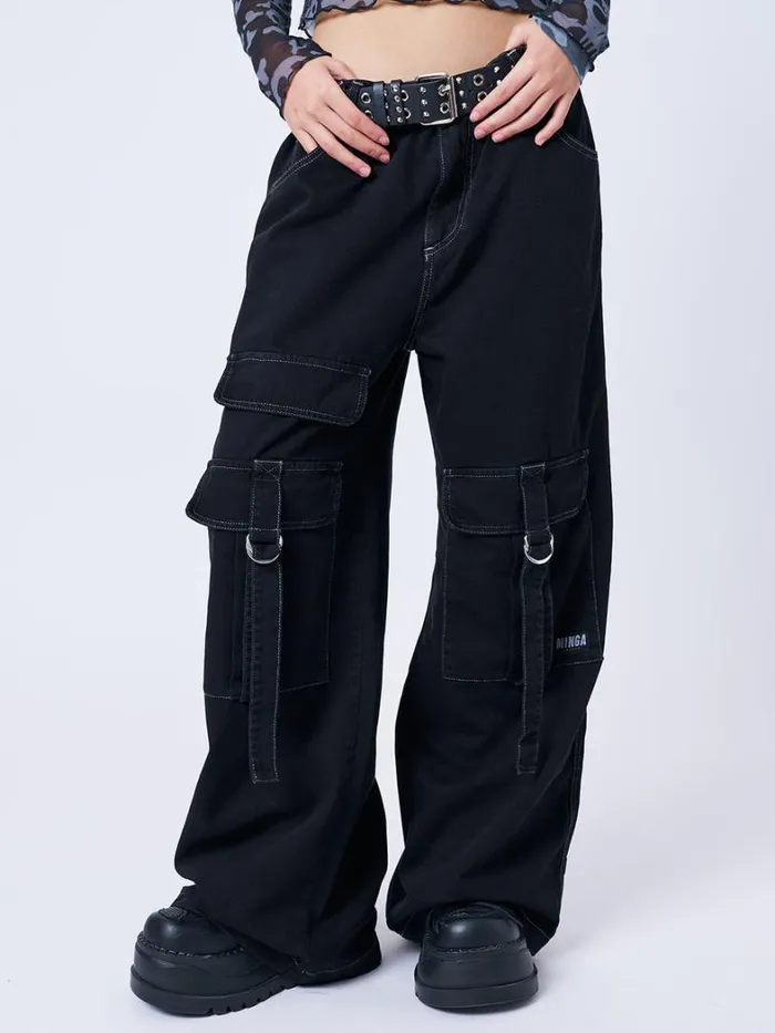 Clothing Minga London Cargo Tyra Black Utility Pockets Pants
