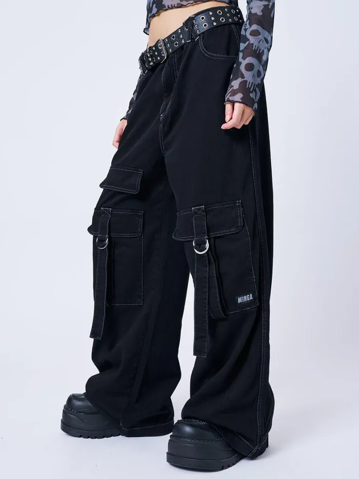 Clothing Minga London Cargo Tyra Black Utility Pockets Pants