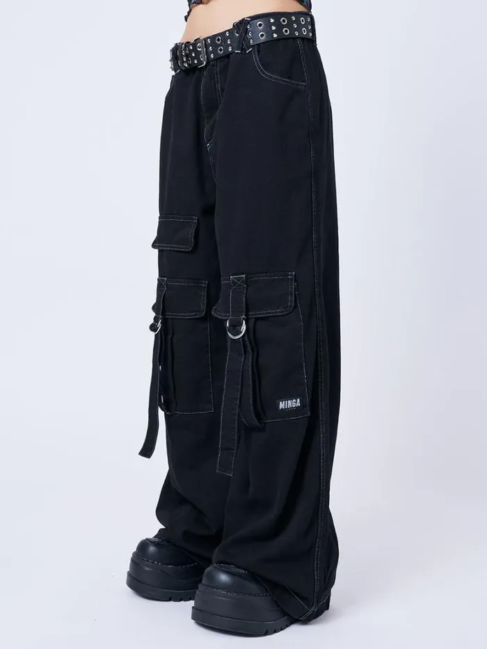 Clothing Minga London Cargo Tyra Black Utility Pockets Pants