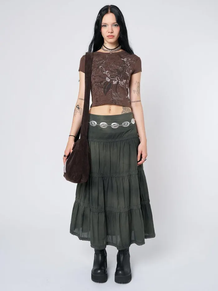 Clothing Minga London Crop Tops Find Yourself Brown Graphic Baby Tee