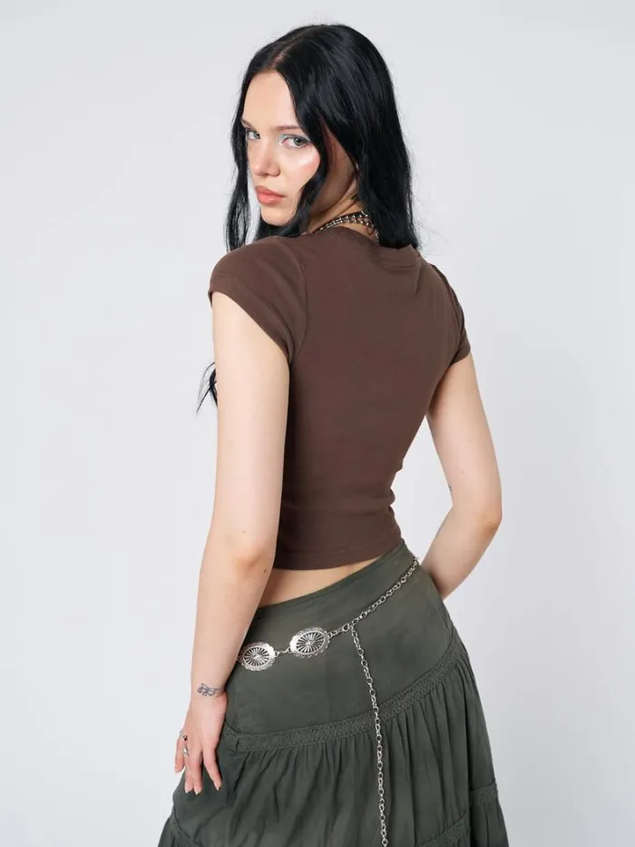 Clothing Minga London Crop Tops Find Yourself Brown Graphic Baby Tee