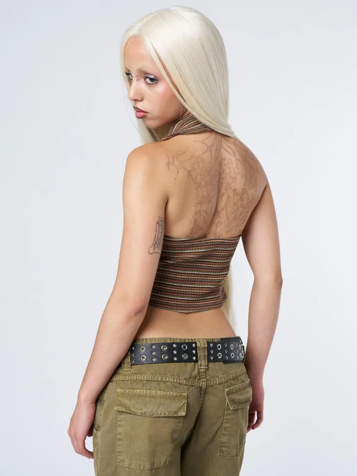 Clothing Minga London Crop Tops Lena Striped Halter Neck Collar Top