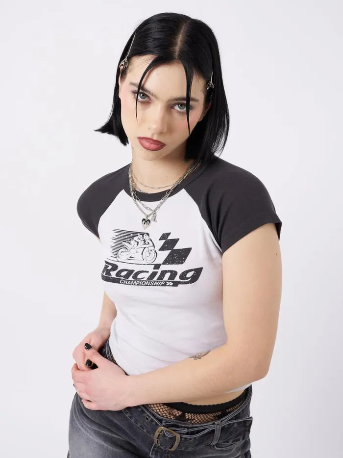 Clothing Minga London Crop Tops Motor Racing Raglan Baby Tee