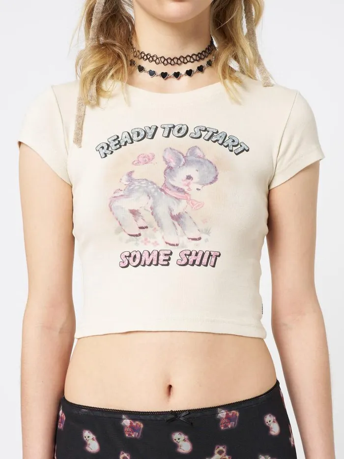 Clothing Minga London Crop Tops Ready 2 Start Graphic Baby Tee