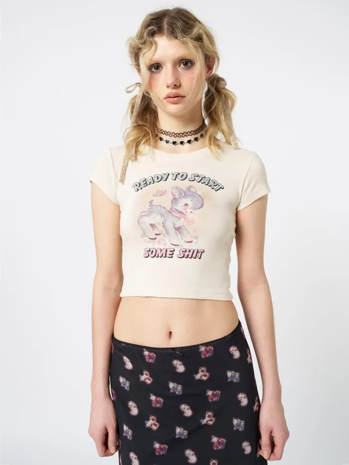 Clothing Minga London Crop Tops Ready 2 Start Graphic Baby Tee