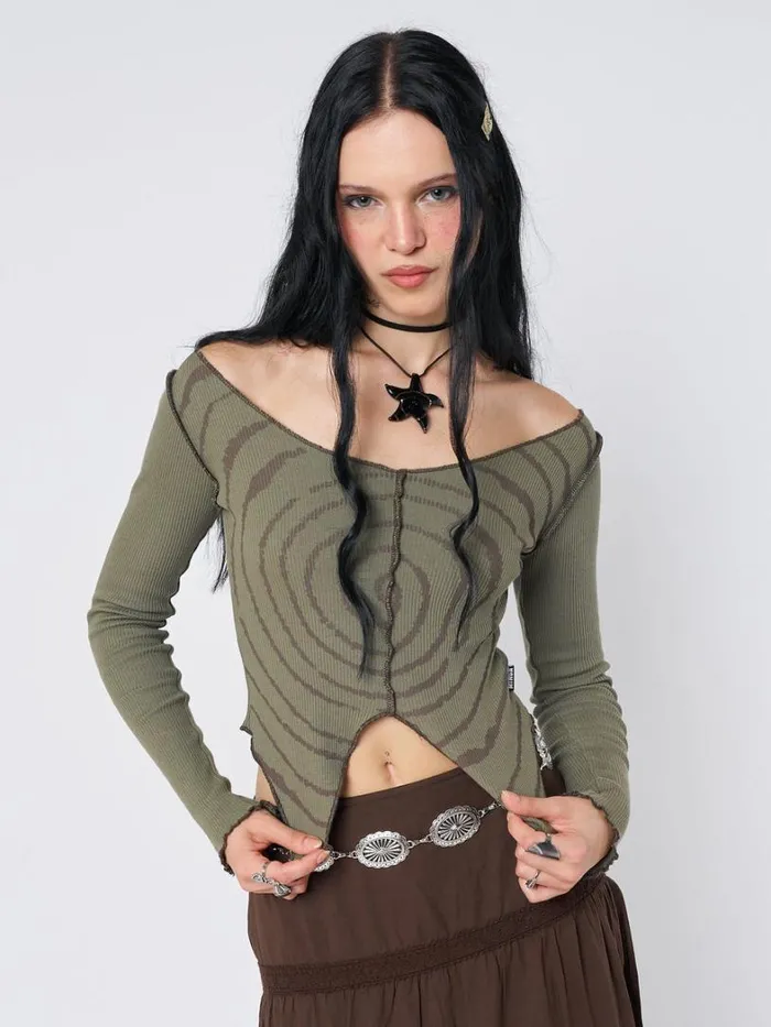 Clothing Minga London Crop Tops Tranceum Green Asymmetrical Top