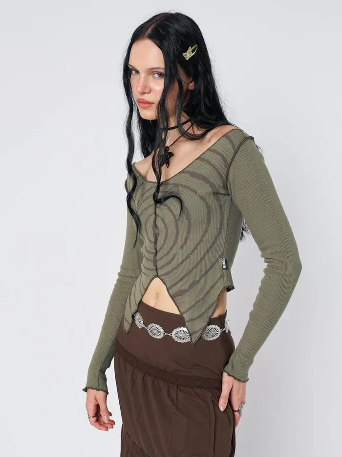 Clothing Minga London Crop Tops Tranceum Green Asymmetrical Top