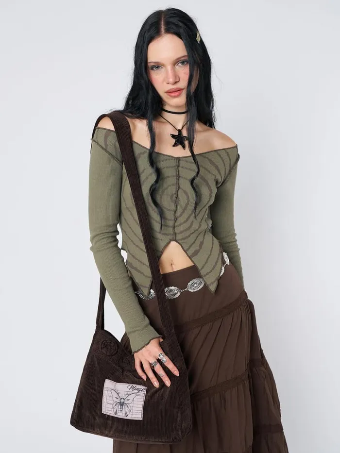 Clothing Minga London Crop Tops Tranceum Green Asymmetrical Top