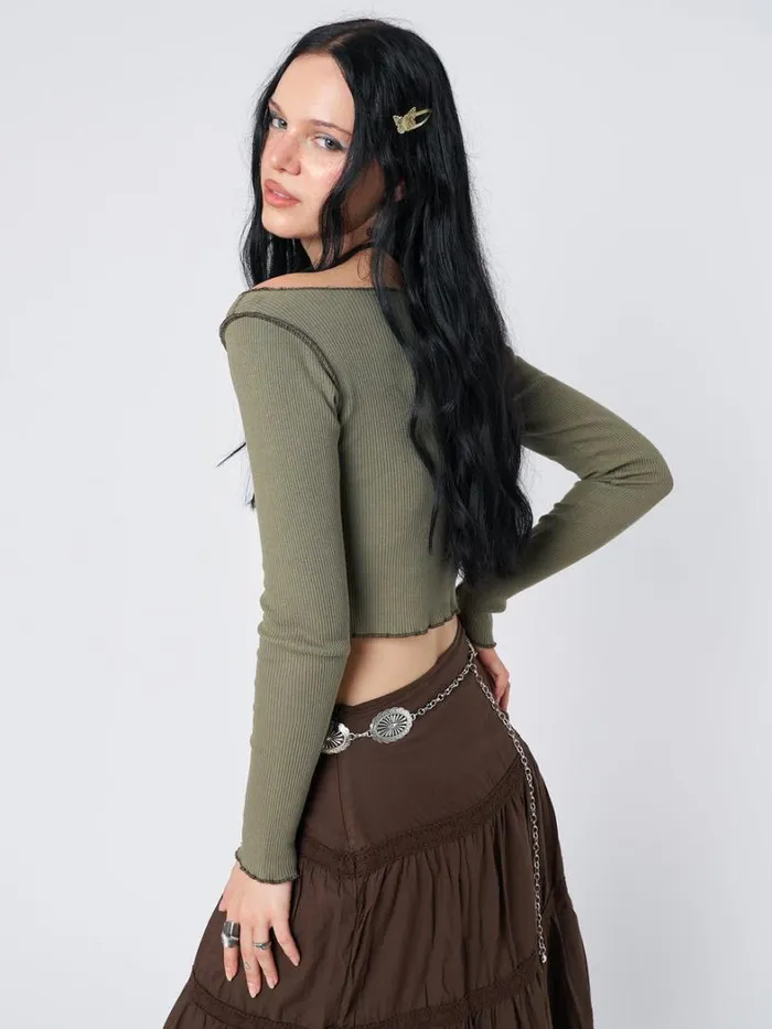 Clothing Minga London Crop Tops Tranceum Green Asymmetrical Top