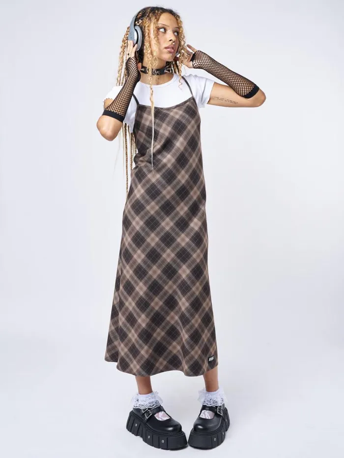 Clothing Minga London Dresses Delia Brown Plaid Maxi Dress