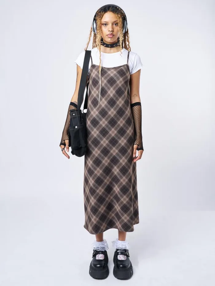 Clothing Minga London Dresses Delia Brown Plaid Maxi Dress