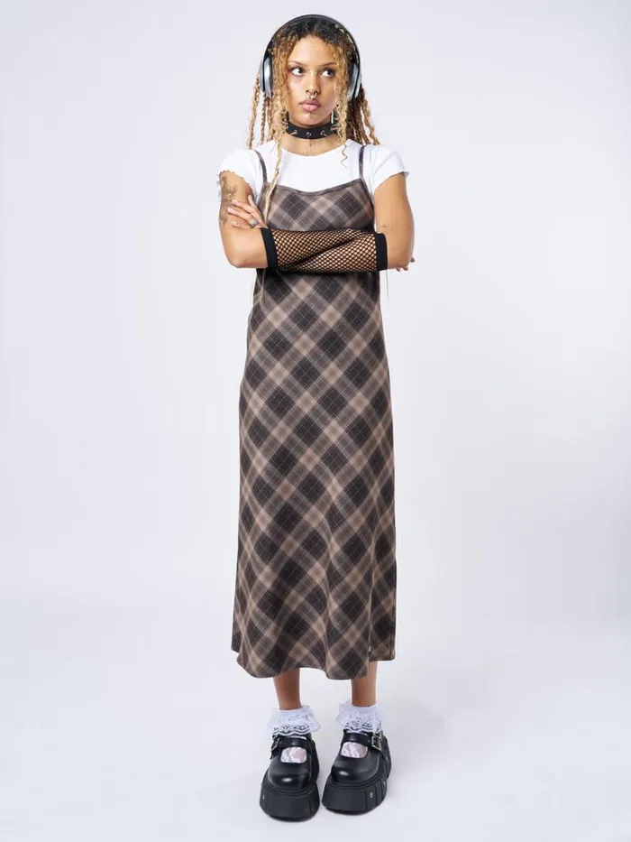 Clothing Minga London Dresses Delia Brown Plaid Maxi Dress
