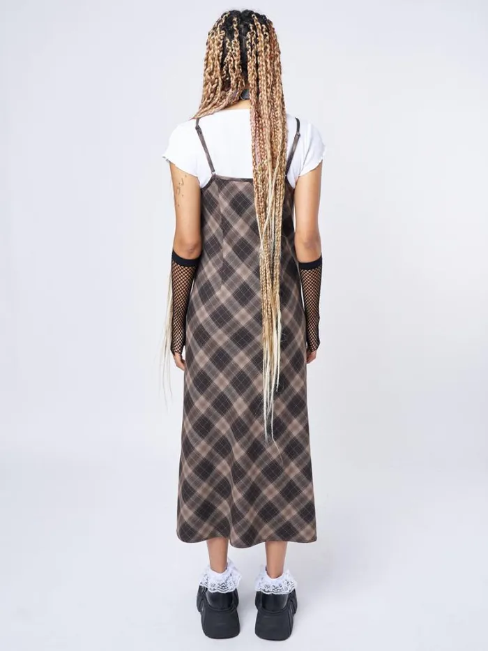 Clothing Minga London Dresses Delia Brown Plaid Maxi Dress
