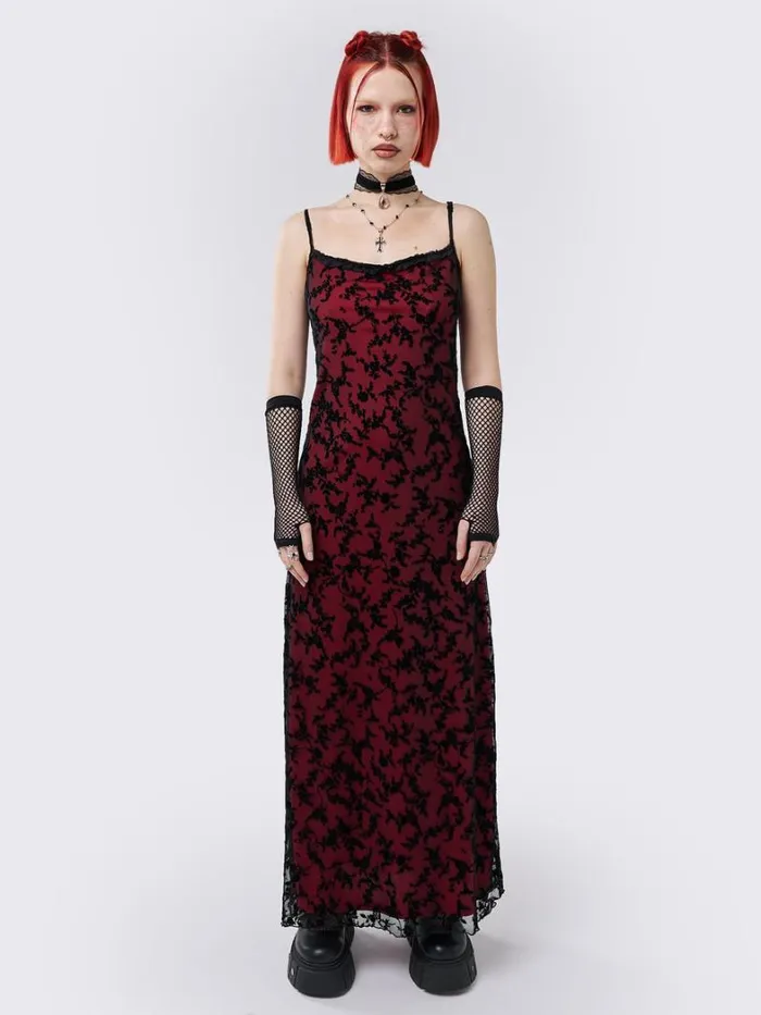 Clothing Minga London Dresses Titania Red Mesh Maxi Dress