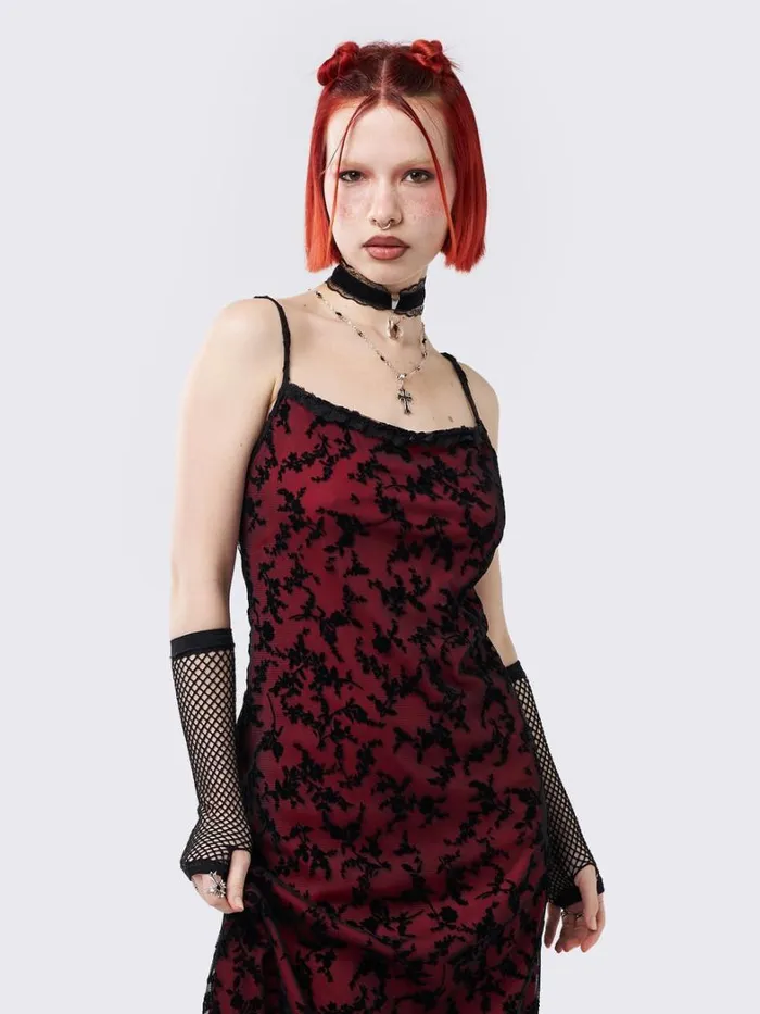 Clothing Minga London Dresses Titania Red Mesh Maxi Dress