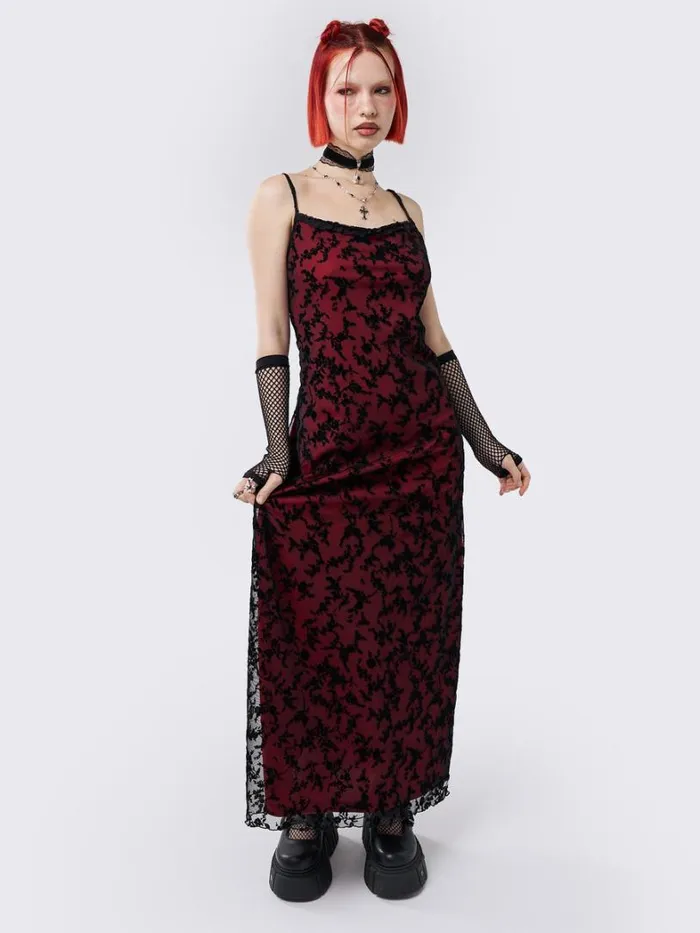 Clothing Minga London Dresses Titania Red Mesh Maxi Dress