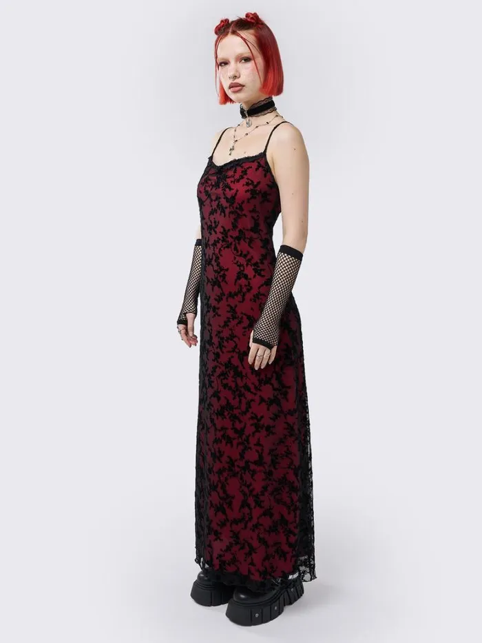 Clothing Minga London Dresses Titania Red Mesh Maxi Dress