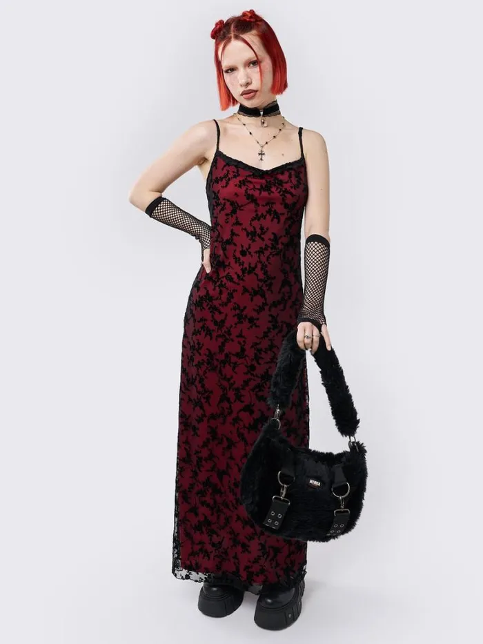 Clothing Minga London Dresses Titania Red Mesh Maxi Dress