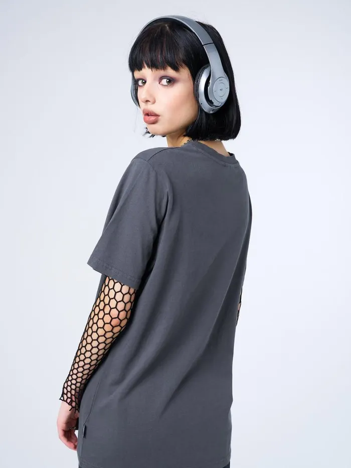 Clothing Minga London Graphic Tees Cryptic Cross Graphic Grey Tshirt