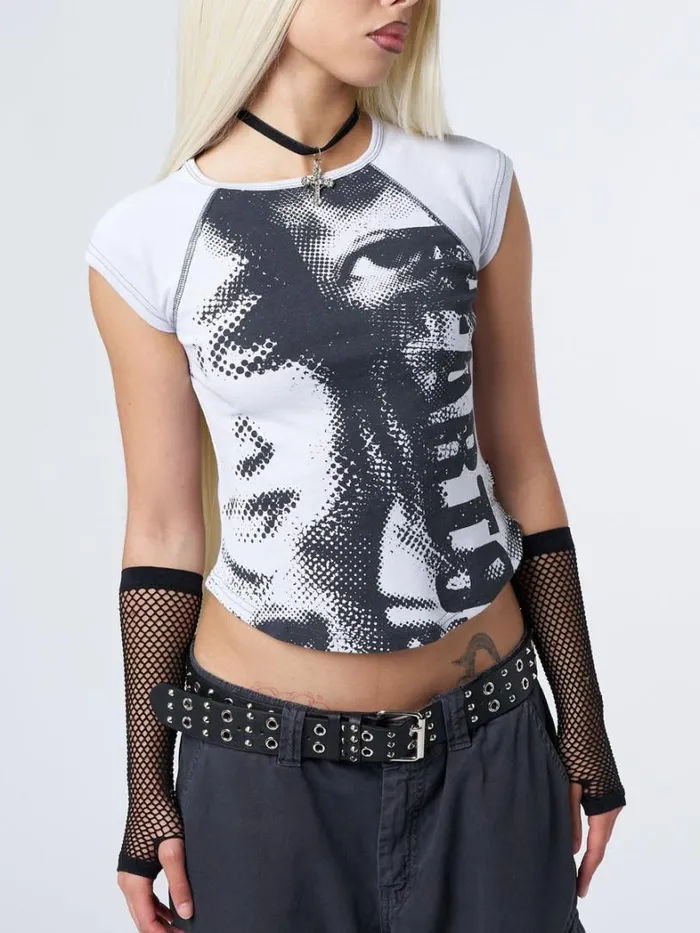Clothing Minga London Graphic Tees Illusion Graphic Capped Sleeves Tee