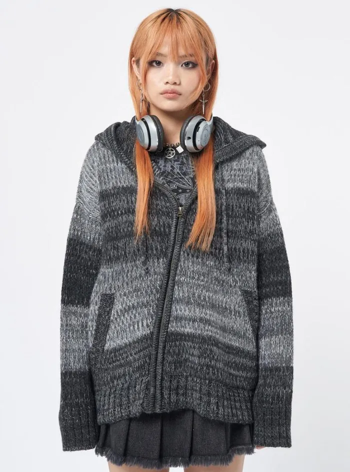 Clothing Minga London Jackets Carbon Oversized Knitted ZipUp Hoodie