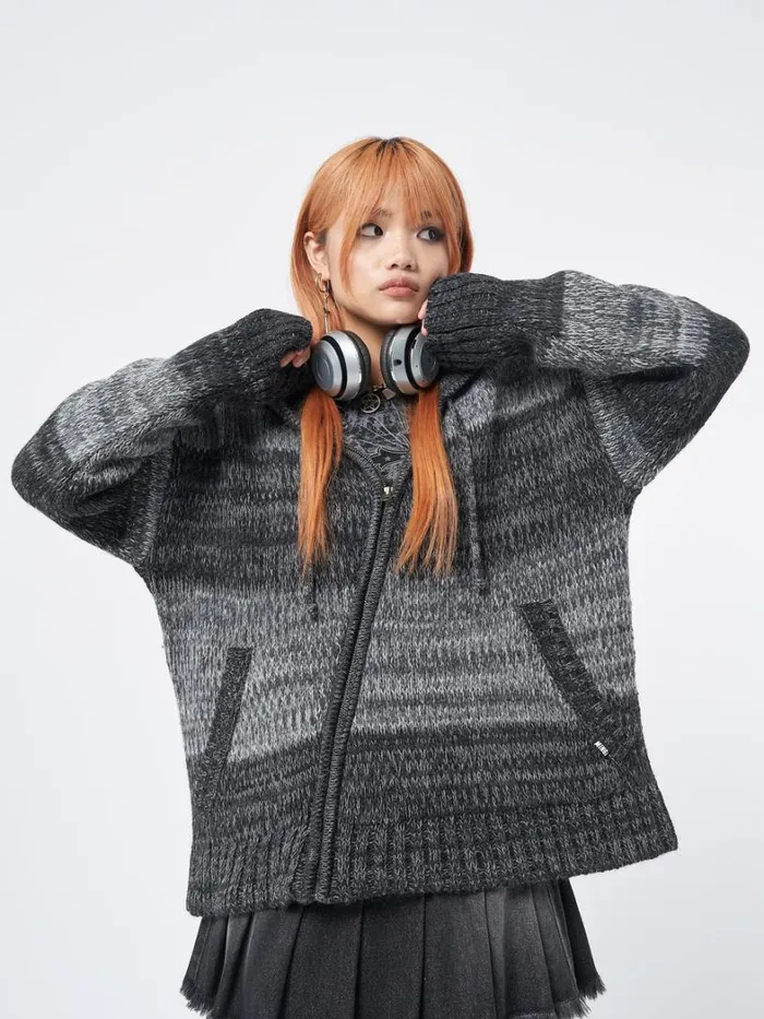 Clothing Minga London Jackets Carbon Oversized Knitted ZipUp Hoodie