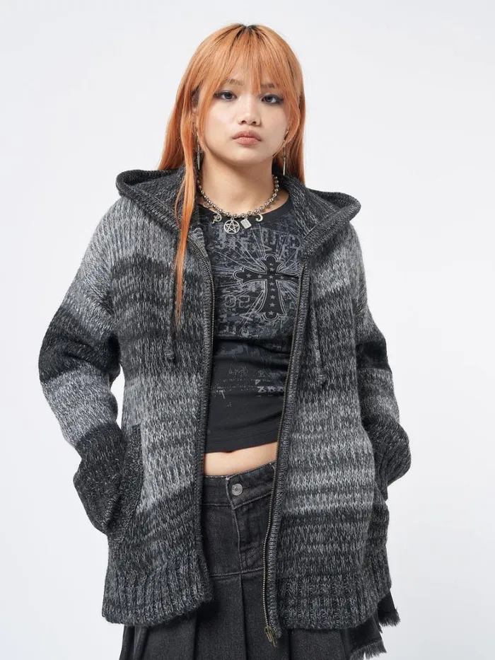Clothing Minga London Jackets Carbon Oversized Knitted ZipUp Hoodie